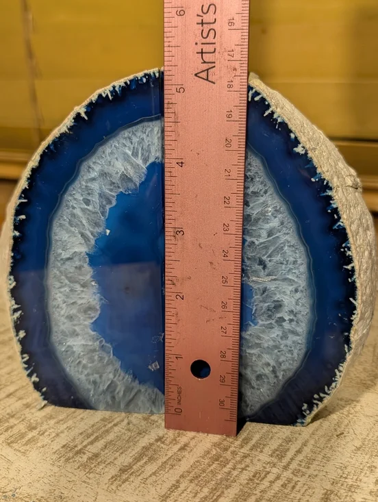 Pair Of Agate Geodes Bookends or Design Pieces Cobalt Blue + Tiny Druzy Pockets - Picture 5 of 13